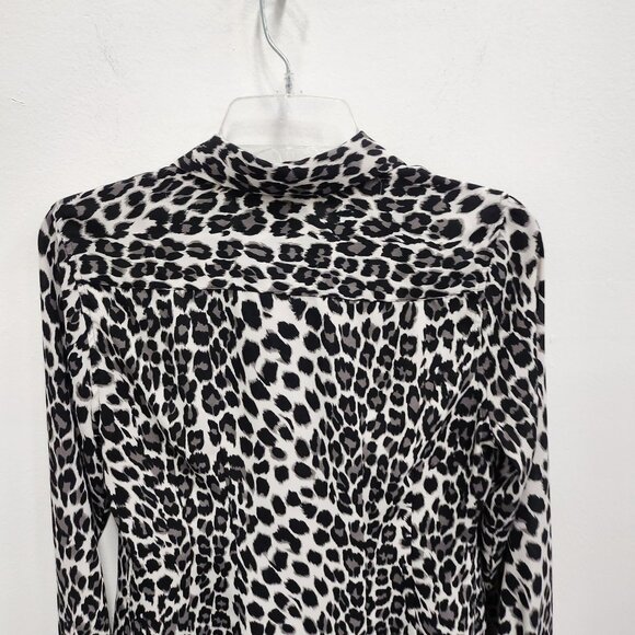 Cynthia Rowley Womens Top Size Small Black White Animal Print Long Sleeve Office - Picture 8 of 9
